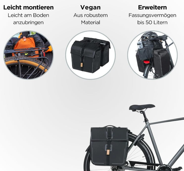Basil Urban Dry MIK Double Pannier Bag, Matt Black, 50 Litre