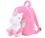 Gloveleya Unicorn Backpack for Girls Kids Backpack Plush Unicorn Toy Gifts for Kids Baby Napkins Snack Books Bag White 9 Inches