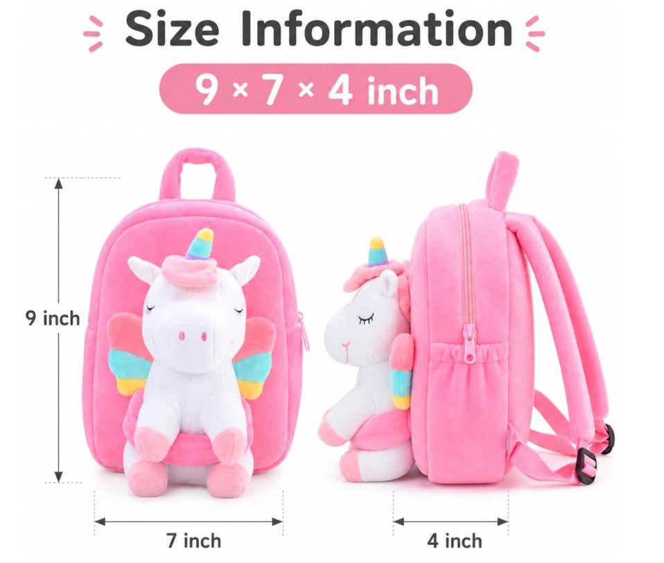 Gloveleya Unicorn Backpack for Girls Kids Backpack Plush Unicorn Toy Gifts for Kids Baby Napkins Snack Books Bag White 9 Inches