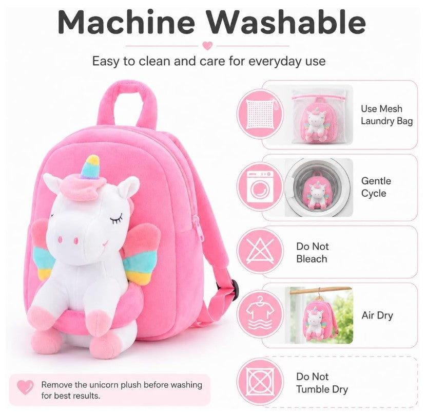 Gloveleya Unicorn Backpack for Girls Kids Backpack Plush Unicorn Toy Gifts for Kids Baby Napkins Snack Books Bag White 9 Inches