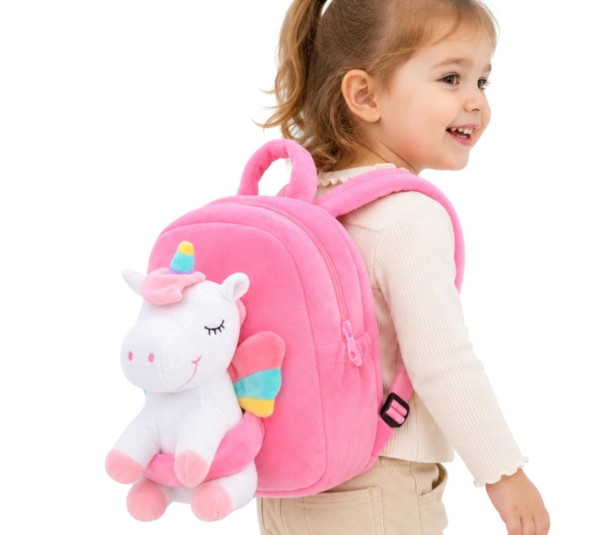 Gloveleya Unicorn Backpack for Girls Kids Backpack Plush Unicorn Toy Gifts for Kids Baby Napkins Snack Books Bag White 9 Inches