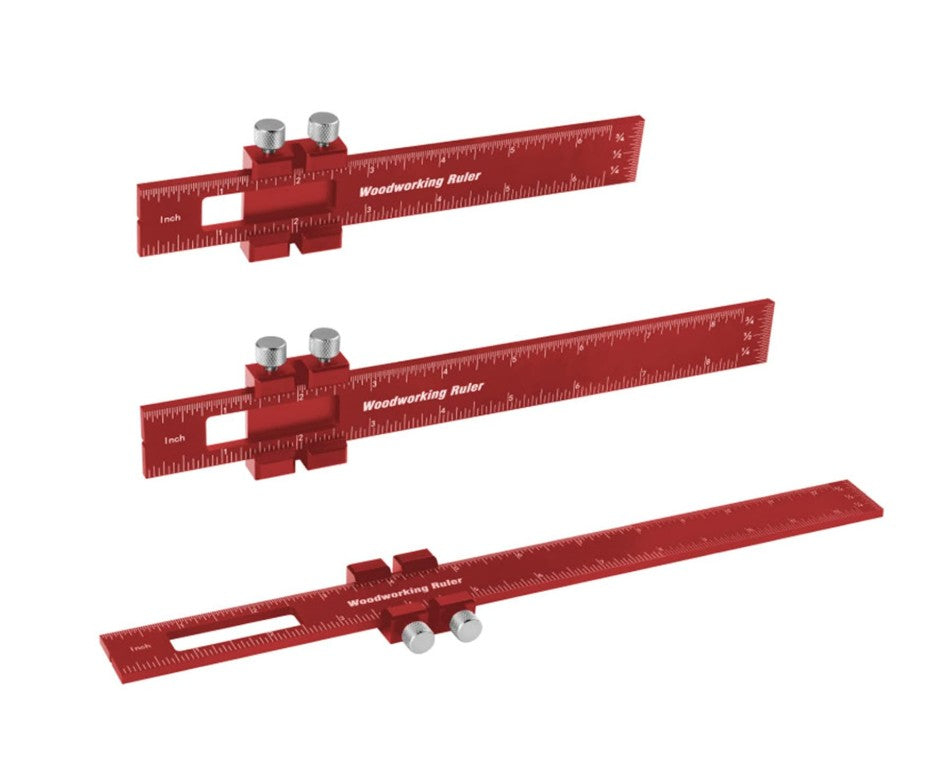 Violetfox Woodworking Precision Ruler Set - 3Pcs Metal Slide Rule With Inch and Metric Measurements, T-Type Scribing, Square, T Track for Marking and Measuring (6/8/12 Inch)