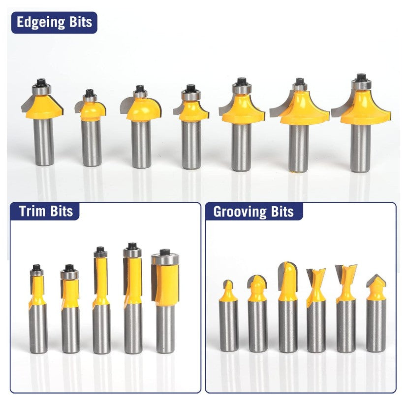 MNA Router Bits 35 Pcs Set, 35 Pieces 1/2 Inch Shank Router Bit Kit. American Router Bit Set Complete Set.