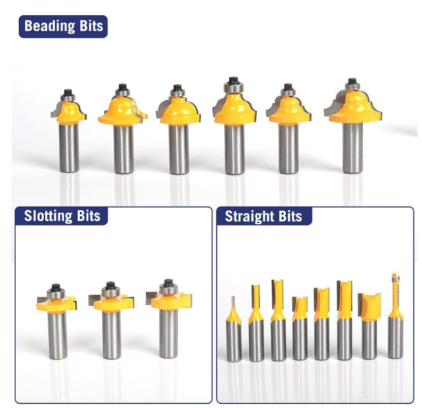 MNA Router Bits 35 Pcs Set, 35 Pieces 1/2 Inch Shank Router Bit Kit. American Router Bit Set Complete Set.