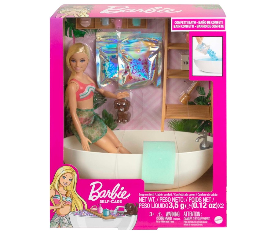 Barbie Doll & Bathtub Playset, Blonde, Confetti Soap & Accessories