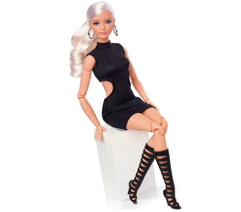 Barbie Basics Model 02 Collector Doll with Blonde Hair, Black Mini Dress & Gladiator Boots, Universal-fit Fashions, Posable Body & Swappable Doll Head