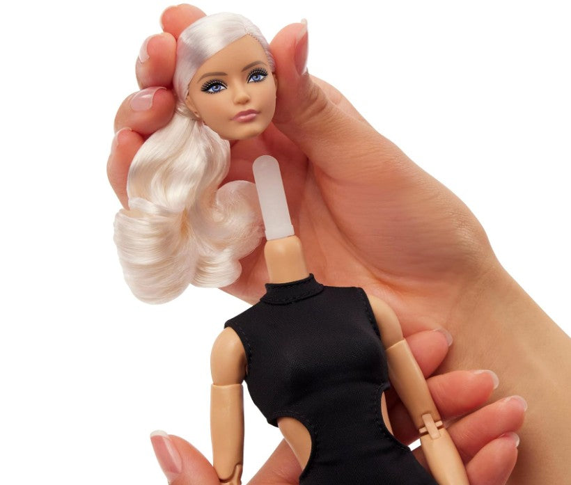 Barbie Basics Model 02 Collector Doll with Blonde Hair, Black Mini Dress & Gladiator Boots, Universal-fit Fashions, Posable Body & Swappable Doll Head