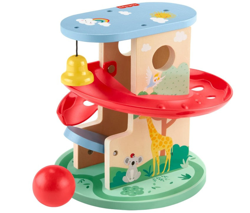 Fisher-Price Wood Baby Toy Treehouse Ball Run, 2-Piece Wooden Activity for Developmental Play Infants & Toddlers Ages 9+ Months