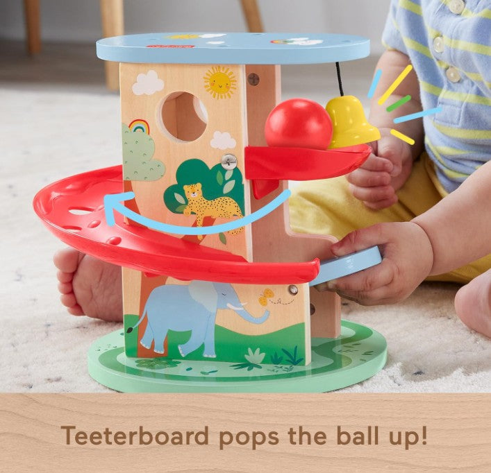 Fisher-Price Wood Baby Toy Treehouse Ball Run, 2-Piece Wooden Activity for Developmental Play Infants & Toddlers Ages 9+ Months
