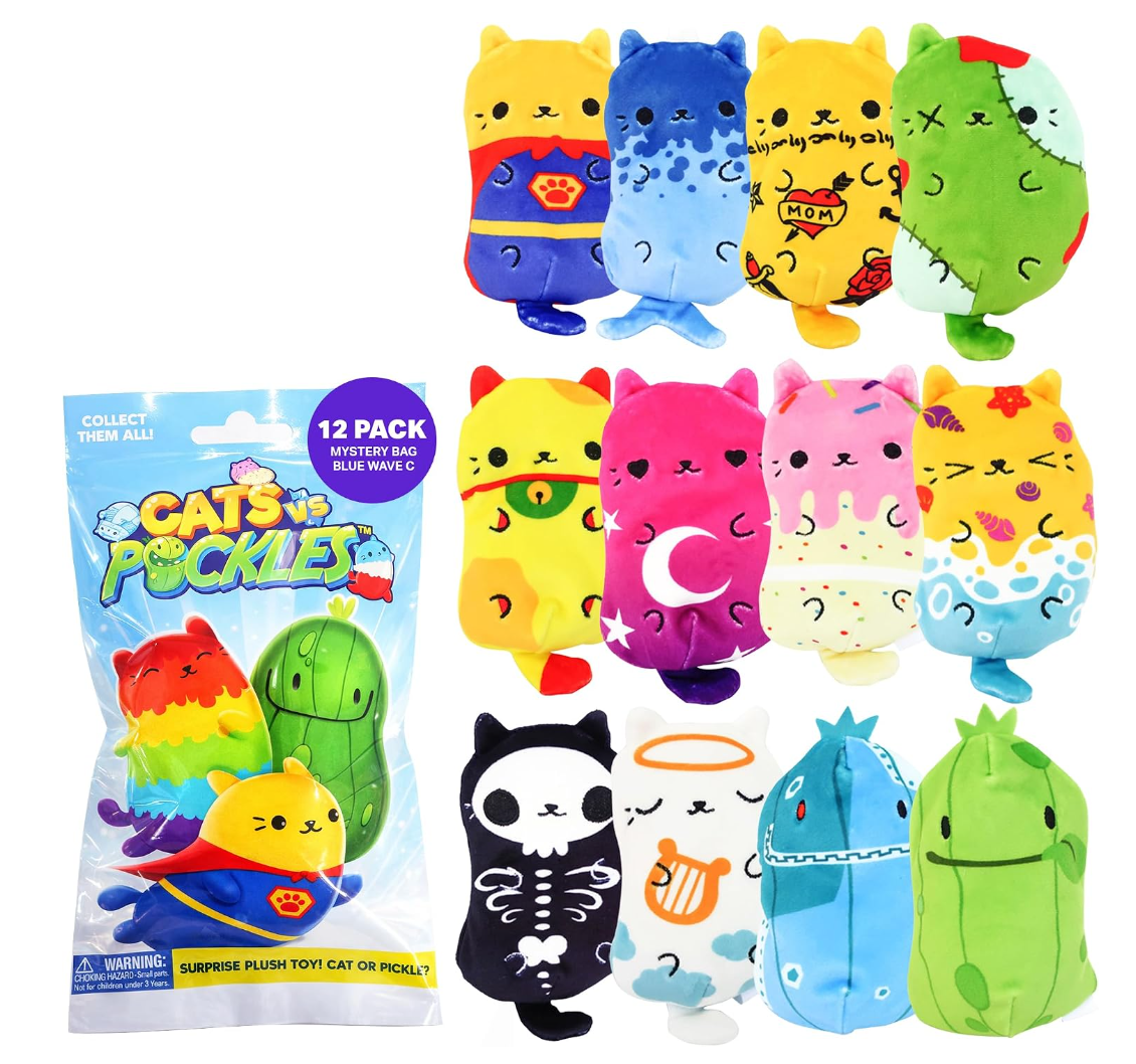 Cats vs Pickles 12pk Mystery Bags Blue Wave C 4" Bean Filled Plushies for Advent Calendars
