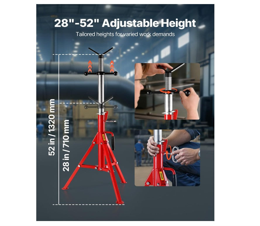 VEVOR Mophorn V Head Pipe Stand Adjustable Height 28-52 Inch, Jack Stands 2500 LB. Capacity,Folding Portable 1/2 to 12 Inch Supporting,Steel