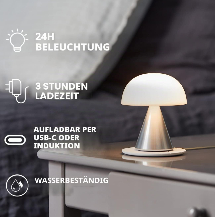 Lexon MINA M Rechargeable Wireless LED Table Lamp for Bedside Table or Desk with Dimmer