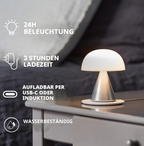 Lexon MINA M Rechargeable Wireless LED Table Lamp for Bedside Table or Desk with Dimmer