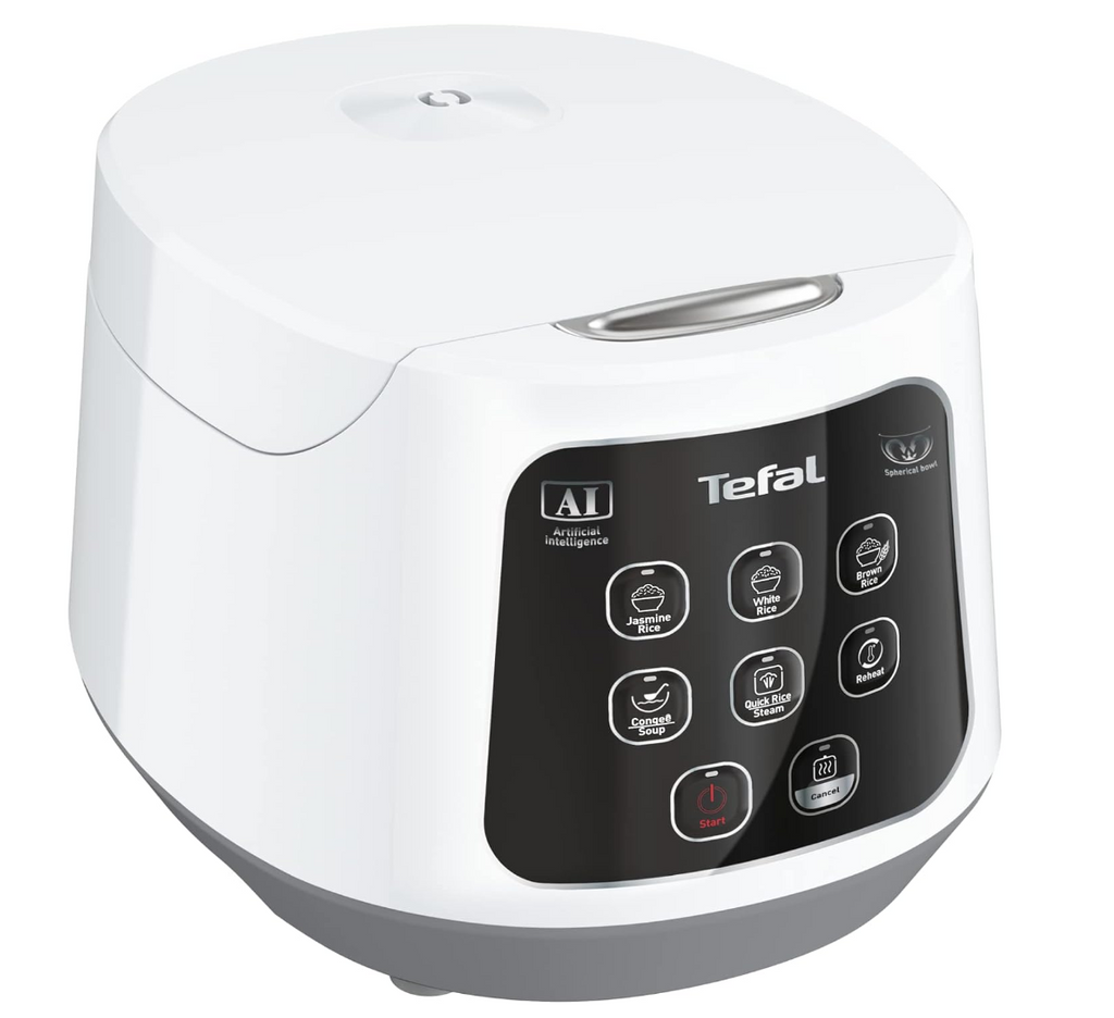 Tefal Easy Rice Compact RK7301 - Rice Cooker, 600W, Fuzzy Logic with Spherical Pot, 1.0L, AI Smart Cooking, 8 cooking programs, White