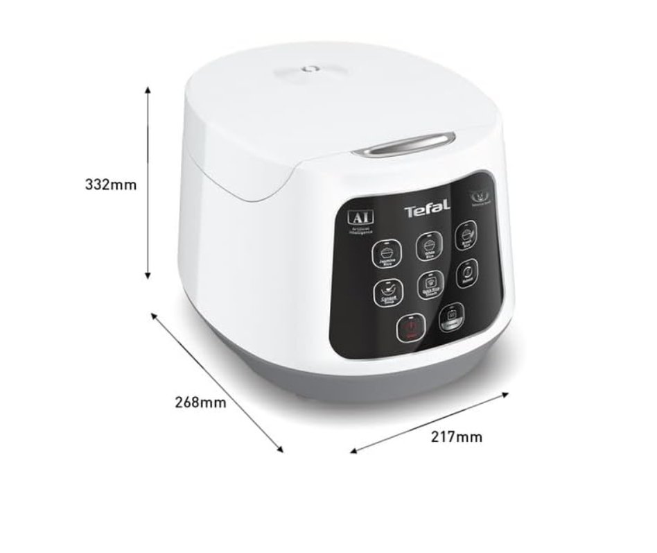 Tefal Easy Rice Compact RK7301 - Rice Cooker, 600W, Fuzzy Logic with Spherical Pot, 1.0L, AI Smart Cooking, 8 cooking programs, White