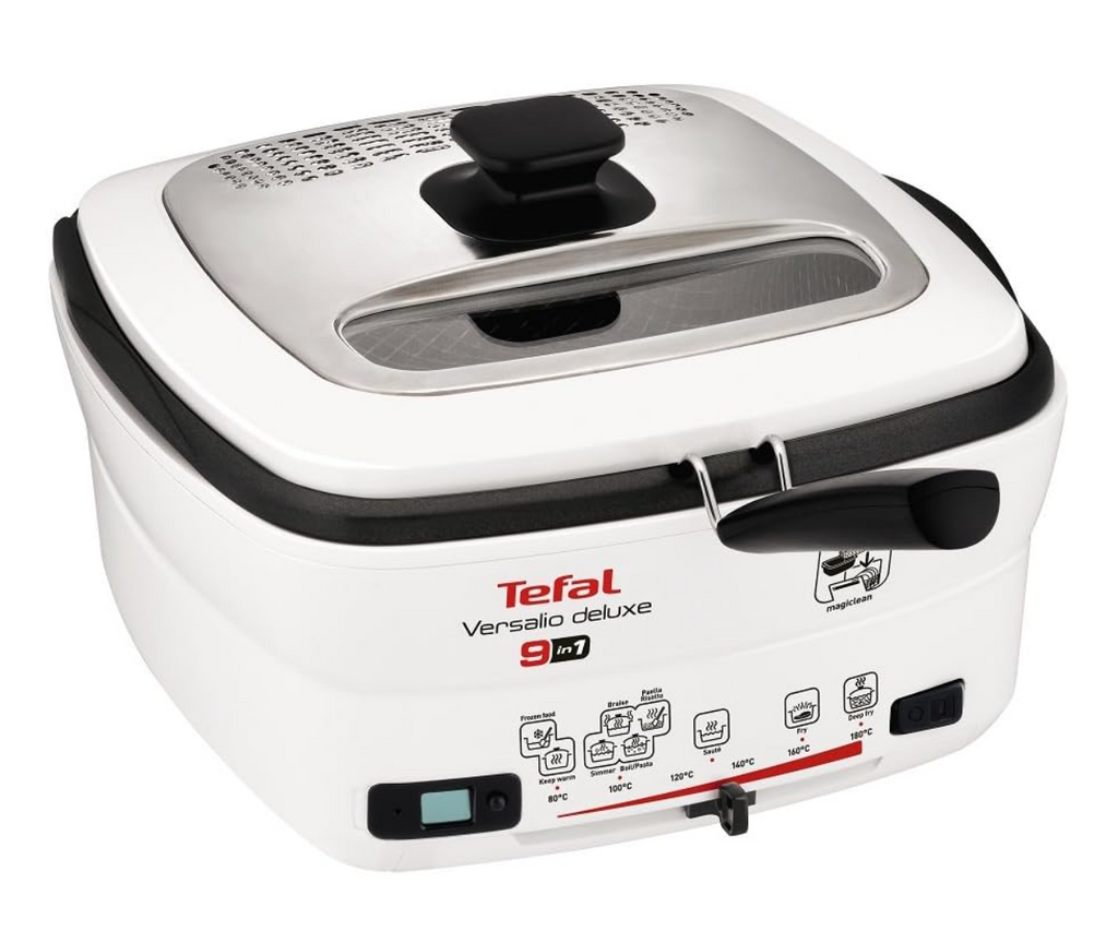 Tefal Versalio Deluxe FR4950-9-in-1 Multi-Cooker, 1460-1600W, 1kg Food Capacity, 80-180 degree adjustable temperature, 9 programs, White and Metal