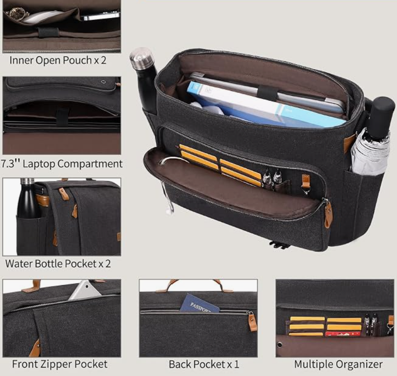 Estarer Laptop Messenger Bag 14-17.3 Inch Water-Resistance Canvas Shoulder Bag for Work College