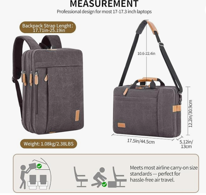 ESTARER 17-17.3 Inch Laptop Messenger Bag, Water Resistant 3 in 1 Convertible Backpack