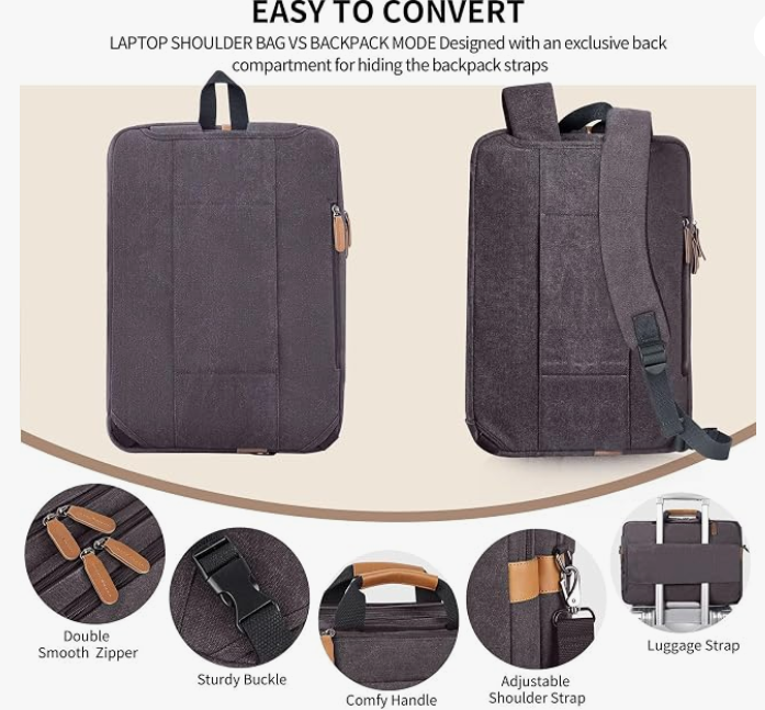 ESTARER 17-17.3 Inch Laptop Messenger Bag, Water Resistant 3 in 1 Convertible Backpack