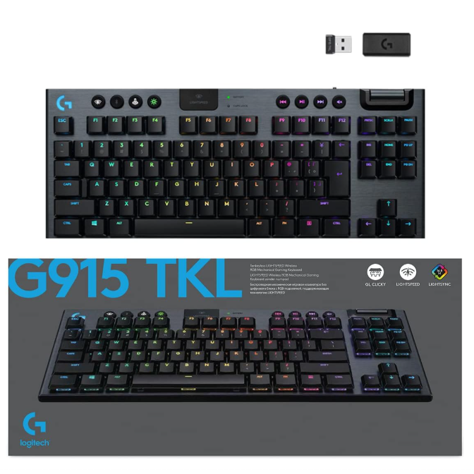 Logitech 920-009529 G915 Tenkeyless Lightspeed Wireless RGB Mechanical Gaming Keyboard Carbon For Windows