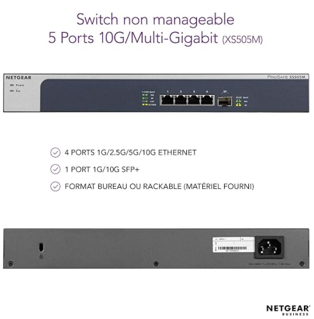 NETGEAR XS505M 5-Port 10GbE/Multi-Gigabit Unmanaged Switch with SFP+