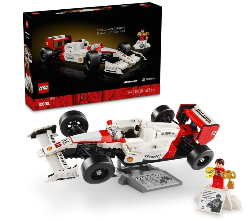 LEGO Icons McLaren MP4/4 & Ayrton Senna 10330 | F1 Race Car Model Kit for Adults, Race Driver Minifigure, Desk Decor, Gift for Motorsport Fans, 693 Pieces