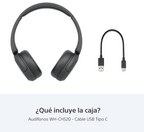 Sony WH-CH520 Best Wireless Bluetooth On-Ear Headphones with Microphone for Calls and Voice Control, Up to 50 Hours Battery Life with Quick Charge Function, Includes USB-C Charging Cable - Black