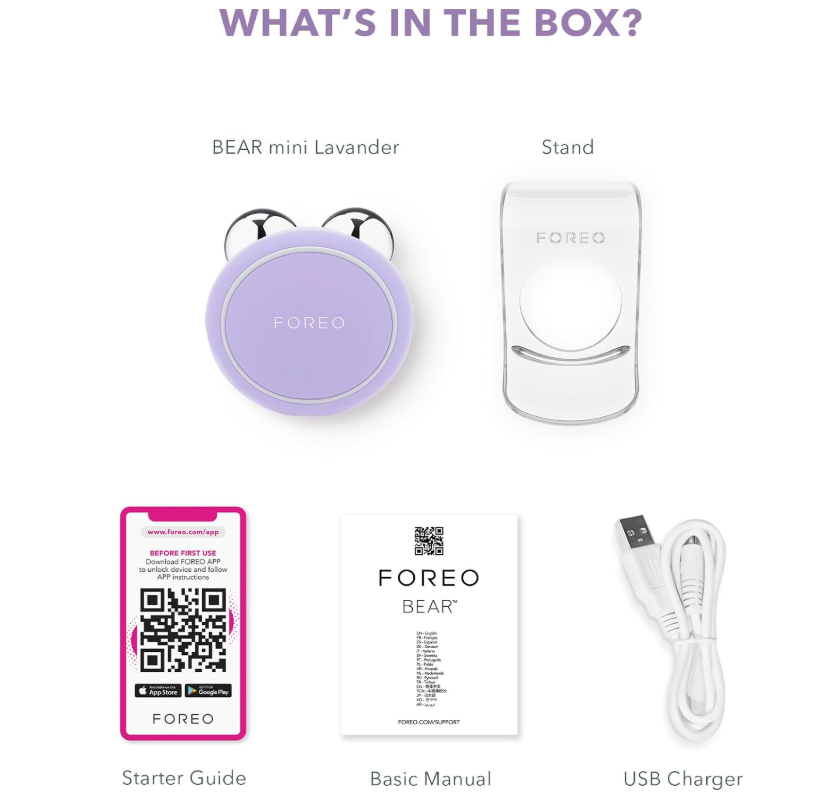 FOREO BEAR Mini Microcurrent Facial Device, Face Sculpting Tool, Instant Face Lift, Firm & Contour, Reduce Double Chin, Non-Invasive, Increases Absorption of Facial Skin Care Products, Lavander