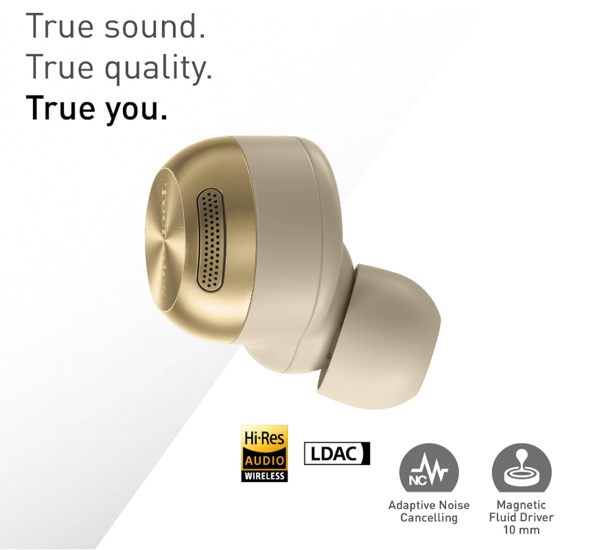 Technics EAH-AZ100E-N Wireless Earbuds with Noise Cancelling, Bluetooth Multipoint, Voice Focus AI, Comfortable In-Ear Earbuds, Champagne Gold