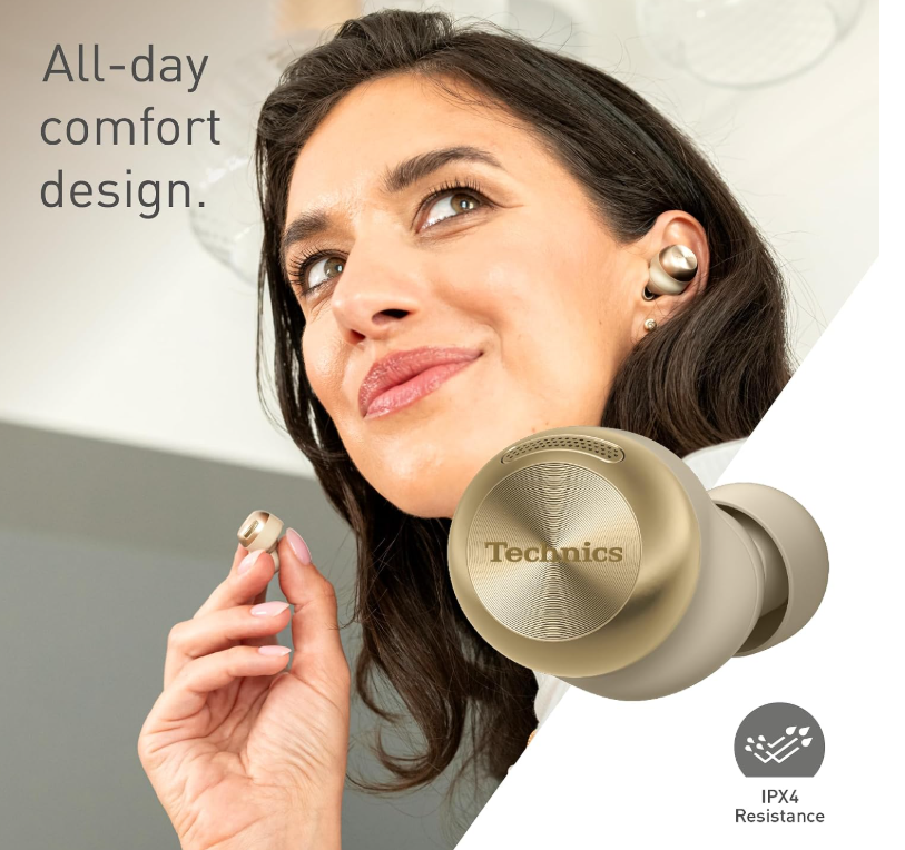 Technics EAH-AZ100E-N Wireless Earbuds with Noise Cancelling, Bluetooth Multipoint, Voice Focus AI, Comfortable In-Ear Earbuds, Champagne Gold