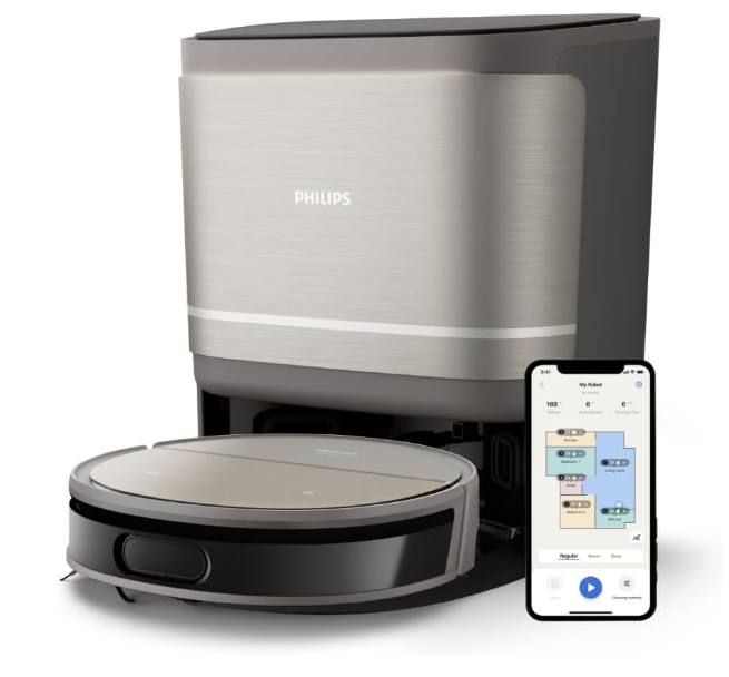 Philips 9000 Series XU9100/10 - Robot Vacuum and Wash, Ultra-Strong Suction, Fresh Water Mopping, All-in-One Station, Obstacle Detection, Control via App