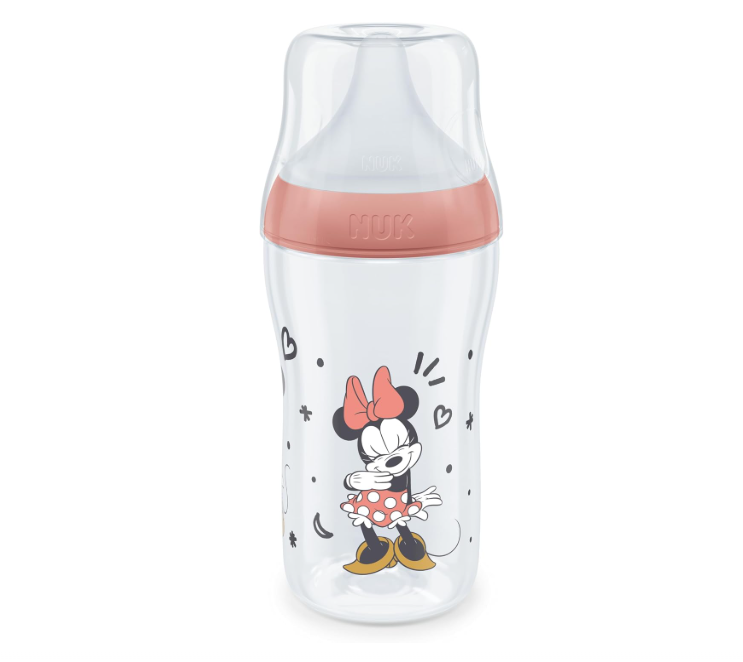 NUK Perfect Match Temperature Control 260ml Feeding Bottle with Soft Silicone M-sized Teats for 3 months+ - Minnie Mouse (Red) | NK10216306