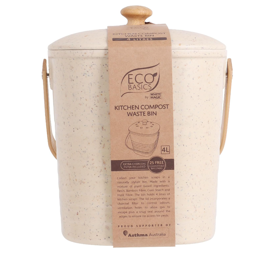 White Magic Eco Basics Compost Kitchen Waste Bin - 4L - Pebble