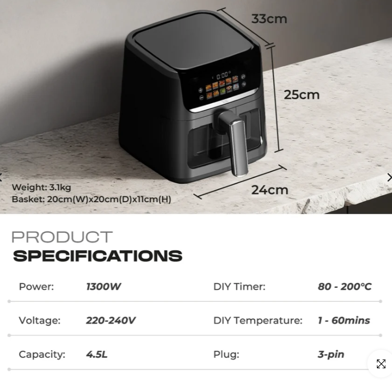 Russell Taylor Compact Plus Window Air Fryer (4.5L) Z6
