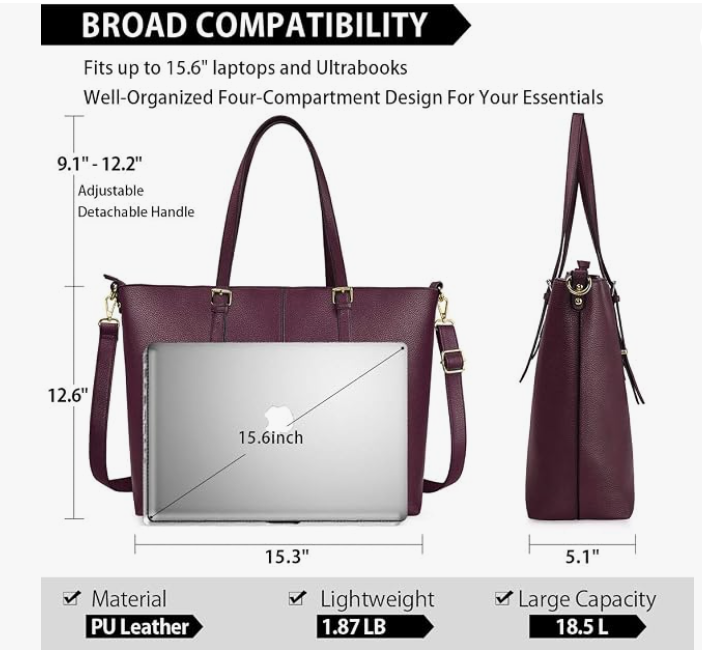 Laptop Tote Bag for Women 15.6 Inch Leather Computer Laptop Bag Office Work Bag