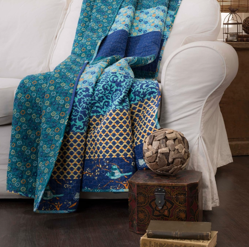 Lush Decor Royal Empire Reversible Cotton Throw Blanket, 50" W x 60" L, Peacock