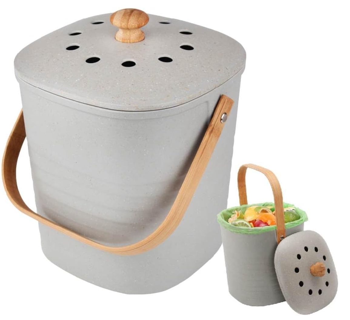 White Magic Eco Basics Compost Kitchen Waste Bin - 6L - Granite