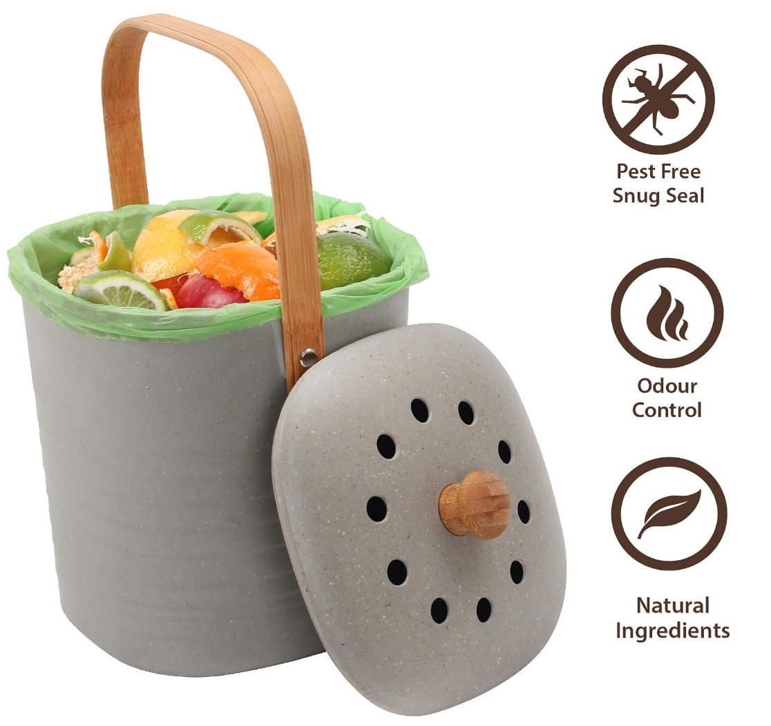 White Magic Eco Basics Compost Kitchen Waste Bin - 6L - Granite Secondary image