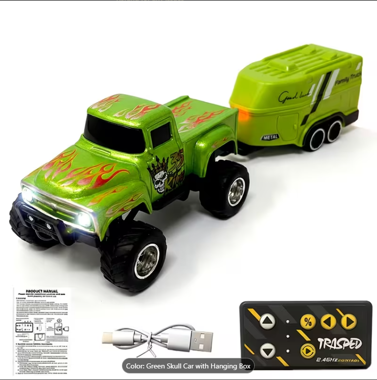 Mini Remote-Controlled Diecast 4WD with Trailer