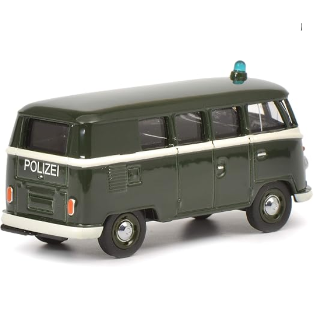Schuco 452015400 VW T1 Bus Police 1:64, Dark Green, White, Scale