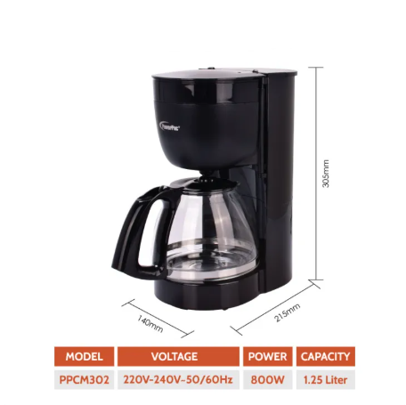 PowerPac PPCM302 Coffee Maker 1.25L Drip Style Coffee Machine
