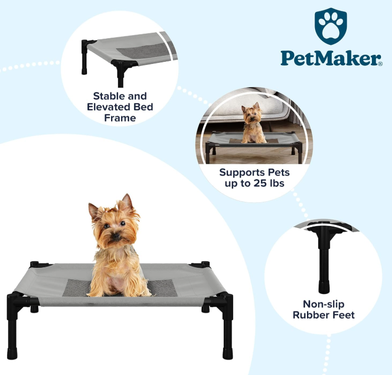 Petmaker Elevated Dog Bed – 24.5x18.5 Portable Bed for Pets with Non-Slip Feet – Indoor/Outdoor Dog Cot or Puppy Bed for Pets up to 25lbs by (Green)
