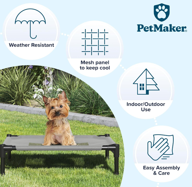 Petmaker Elevated Dog Bed – 24.5x18.5 Portable Bed for Pets with Non-Slip Feet – Indoor/Outdoor Dog Cot or Puppy Bed for Pets up to 25lbs by (Green)