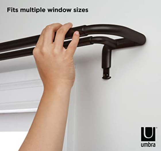 Umbra Twilight ¾” Double Black Out Window Curtain Rod, 28 to 48”– Wrap Around Adjustable Double Curtain Rod for Blackout Curtains, Bronze