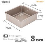 CHEFMADE Square Cake Pan, 8-Inch Deep Dish with Removable Loose Bottom Non-Stick Square Bakeware for Oven Baking