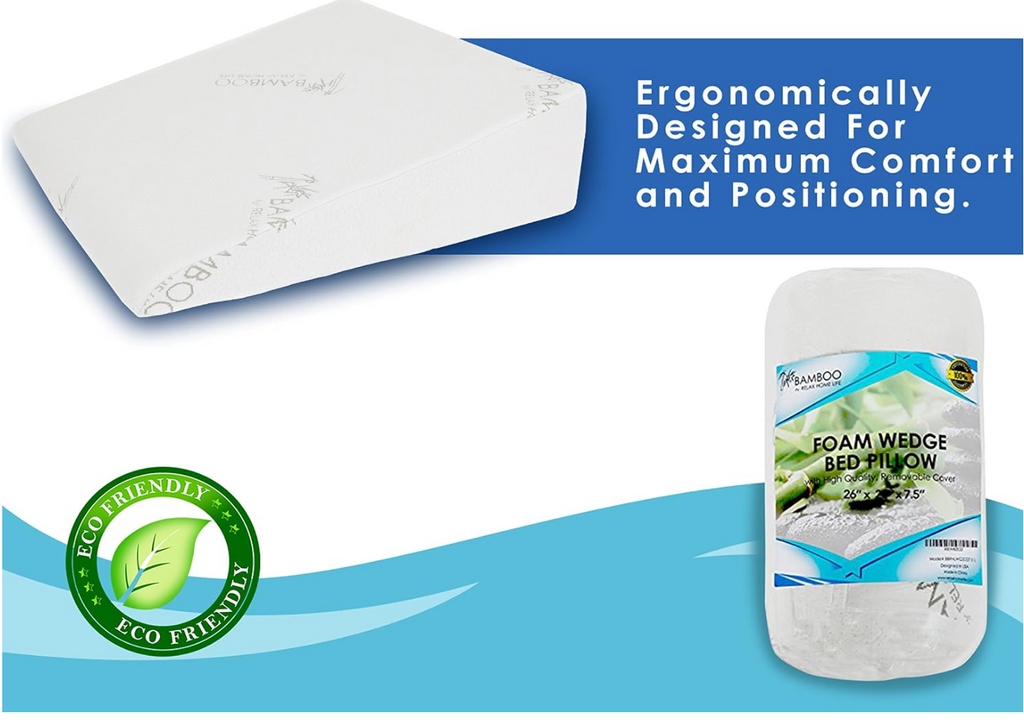 7.5 Inch Bed Wedge Pillow for Acid Reflux, 1.5 Inch Memory Foam Top with Bamboo Cover, 25" W x 26" L x 7.5" H, White