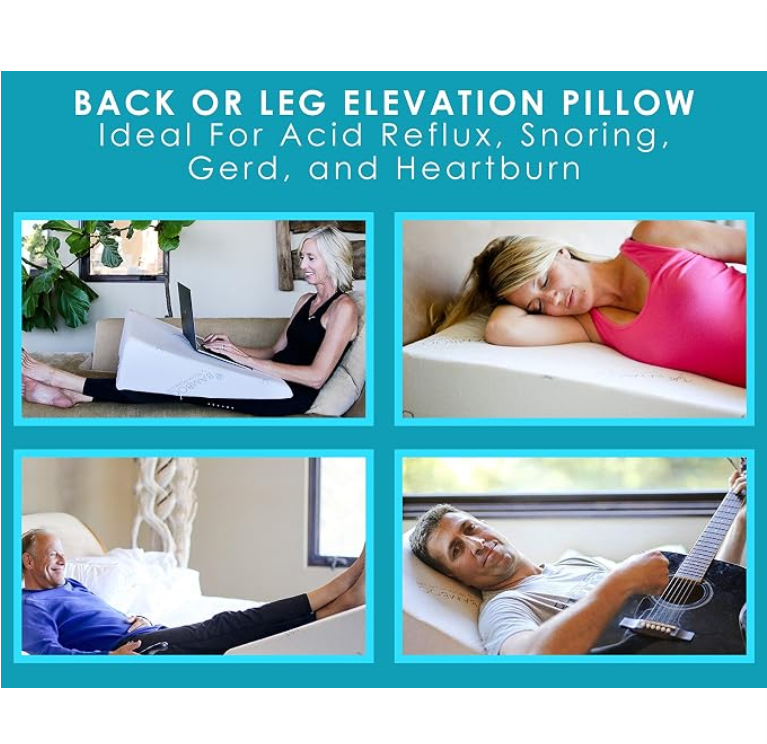7.5 Inch Bed Wedge Pillow for Acid Reflux, 1.5 Inch Memory Foam Top with Bamboo Cover, 25" W x 26" L x 7.5" H, White