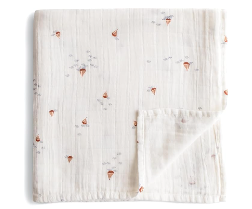 Mushie Muslin Baby Swaddle Blanket | 100% Organic Cotton -Boats