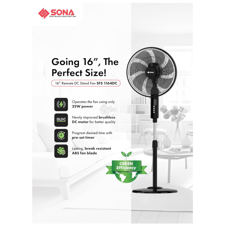 SONA 16” Remote DC Stand Fan SFS 1164DC Secondary image