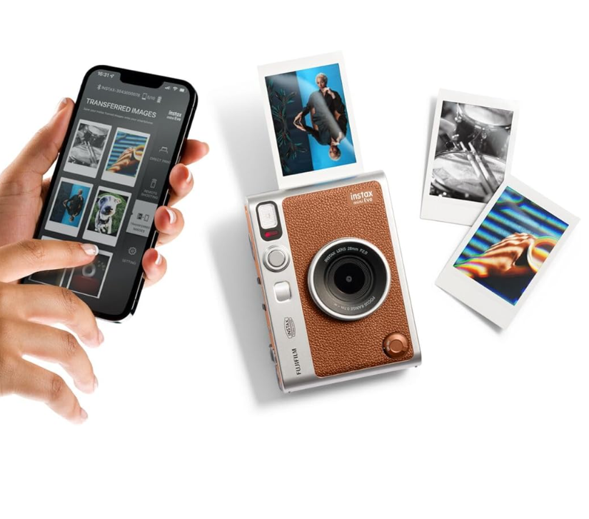 Fujifilm instax mini EVO Hybrid camera and smartphone printer, BROWN